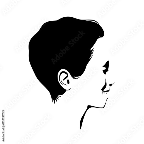 Young woman face side view in low key style. Elegant silhouette of a female head. Positive emotions. Woman with closed eyes.