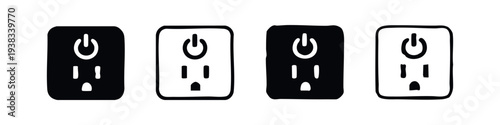 Smart Power Outlet with Power Button Icon Set - Hand Drawn US Electric Socket Symbols for Energy Control