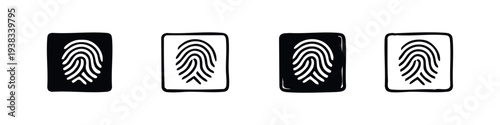 Fingerprint Identification Icon Set - Hand Drawn Biometric Verification and Secure Access Symbols
