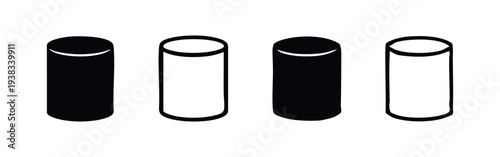 Simple Cylinder Icons Set, Minimalist Hollow Tube Vector Design