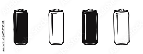 Soda Can Icons Set, Energy Drink Can Vector, Beverage Packaging Illustrations