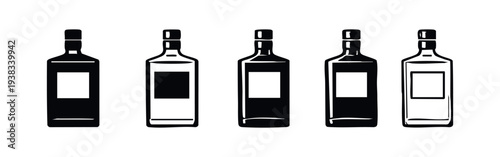 Set of Various Alcohol Bottle Icons, Liquor and Spirit Bottles Collection