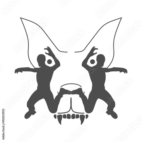 Zombies or dog head. Optical illusion. Human make silhouette of abstract dog.