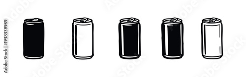 Open Beverage Can Icons Set, Soda Drink Can Vector with Tabs