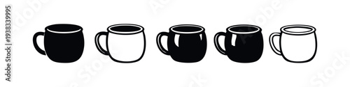 Classic Mug Icons Set, Coffee Tea Cup Vector Graphics