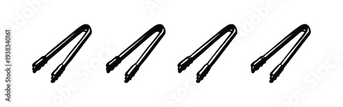 Ice tongs icons set. Bar serving tongs silhouette and outline symbol collection.