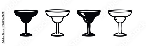 Hand-drawn style margarita cocktail glasses icons. Artistic beverage glassware symbols.