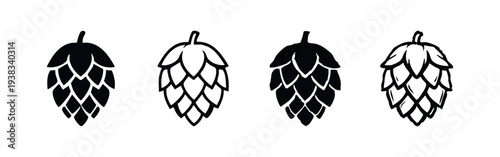 Hand-drawn style hops plant cone icons for brewing. Artistic beer ingredient symbols.