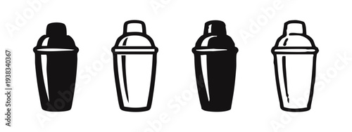 Classic Cocktail Shaker and Bar Tool Icons. Hand Drawn Drink Preparation Equipment Silhouettes.