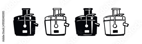 Centrifugal Juicer Kitchen Appliance Icons Set. Hand Drawn Juice Extractor Silhouettes for Healthy Lifestyle.