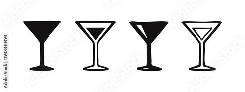 Elegant Martini Glass Drink Icons Collection. Minimalist Bar Drinkware Silhouettes for Parties and Events.