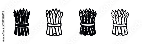 Asparagus Bunch Icon Set. Fresh Green Vegetable and Organic Produce Symbol.