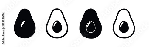 Avocado icons set. Healthy fruit and vegan food symbols.