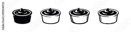 Whipped cream cup icons set. Dessert topping symbol collection.