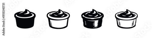 Whipped cream cup icons set. Dessert topping symbol collection.