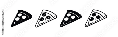 Pizza slice icons set. Italian fast food and delivery symbols.