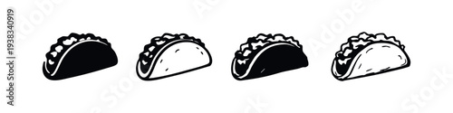 Classic Taco Vector Icon Set. Popular Mexican Dish Fast Food Symbol Collection.