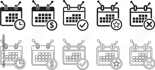 Icons of calendar and shopping cart with various status indicators