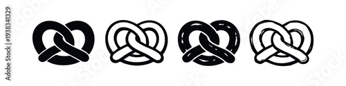 Set of Traditional Pretzel Icons in Various Design Styles for Food and Beverage