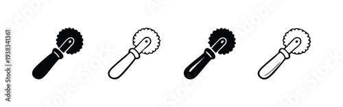 Pizza Cutter Wheel Icons in Multiple Styles for Kitchen and Baking Concepts