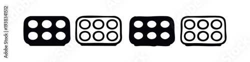 Set of Hand-Drawn Six-Pack Carrier Icons for Beverages, Black and White Vector Illustration