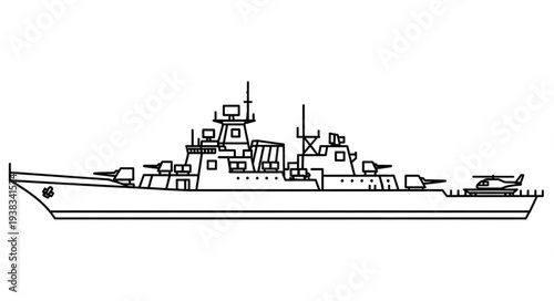 Military Naval Warship Illustration Side View.