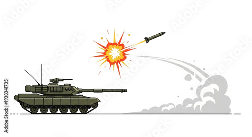 Military Tank Firing Cannon Shell.