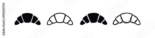 Collection of Hand Drawn Croissant Icons, Black and White French Pastry Symbols