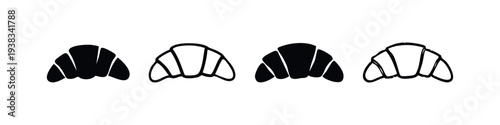 Hand Drawn Croissant Icons Set, Black and White Bakery and Breakfast Graphics