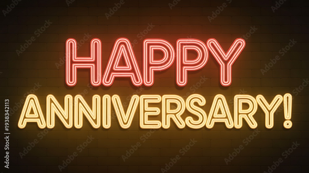 Fototapeta premium Happy anniversary neon sign