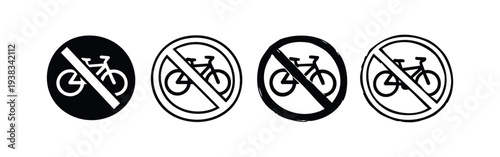 No Bicycles Entry Sign Icon Set - Prohibition for Cyclists Road Symbol
