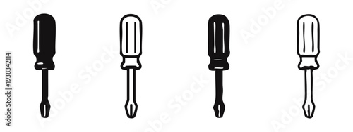 Flathead Screwdriver Icons Set. Slotted Hand Tool Vector Illustration.