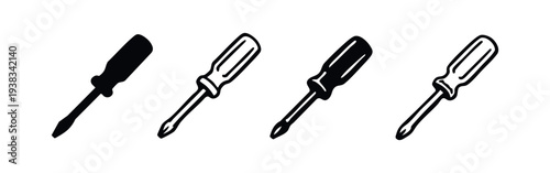 Phillips Head Screwdriver Icons Set. Manual Hand Tool Vector Illustration.