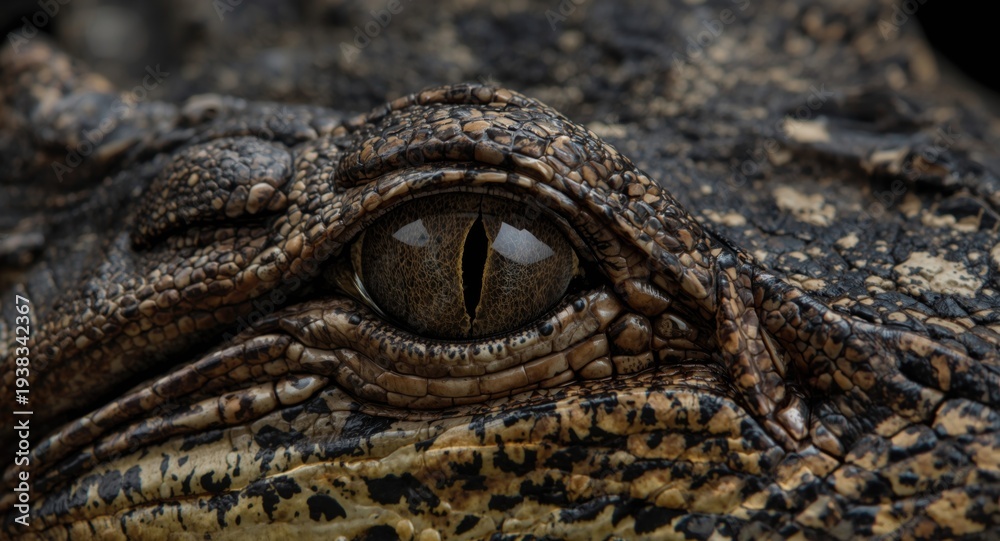 Fototapeta premium Detailed zoomed view of a crocodile's eye texture and color