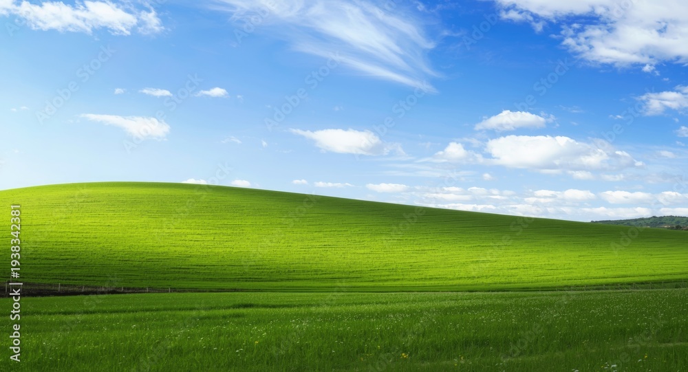 Fototapeta premium Bright green rural hillscape with open sky ideal for nature inspired backgrounds