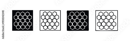 Square framed honeycomb pattern and hexagonal cells, abstract geometric background texture