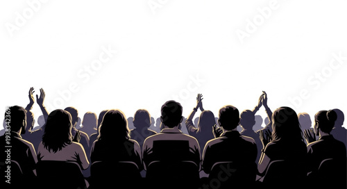 Crowd Silhouette with Raised Hands.