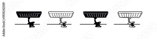 Clip-On Plant Grow Light Icon Set. Horticultural LED Lamp with Clamp Silhouette for Indoor Gardening.