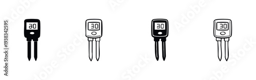 Soil pH or Temperature Meter Icon Set. Garden Soil Tester with Numeric Display for Plant Health.