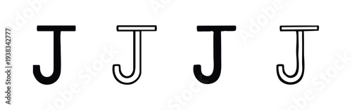 Letter J Icon Set. Black and white illustrations of the uppercase letter J.