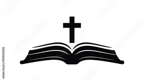 Open bible with cross symbol on white background for faith and religion concepts