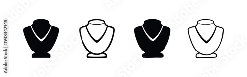 Jewelry Necklace Display Mannequin Bust Icons Vector Set