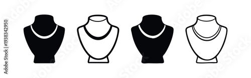 Necklace Jewelry Display Stand Bust Mannequin Icon Set Vector Illustration