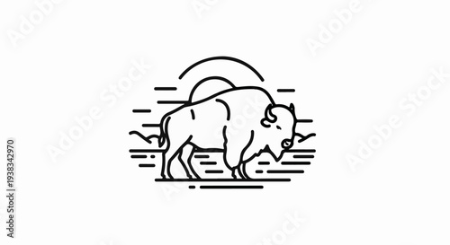 Majestic bison silhouetted against a sun with radiating lines