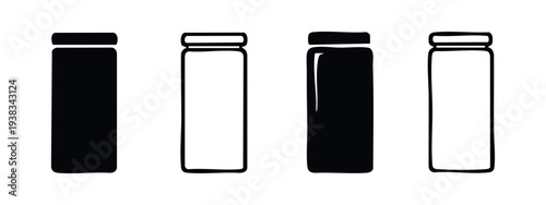 Minimalist Thermos Bottle Vector Icon Set. Simple Drink Flask Illustration.