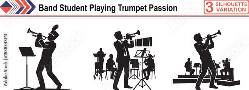 Band Student Playing Trumpet, Music Education and Artistic Performance Passion Concept Set