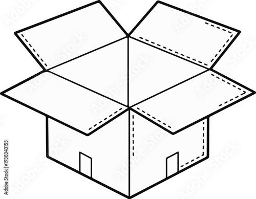 Open cardboard box, viewed from an isometric angle, ready for contents