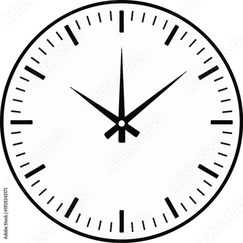 A black and white analog clock face with three hands indicating the time