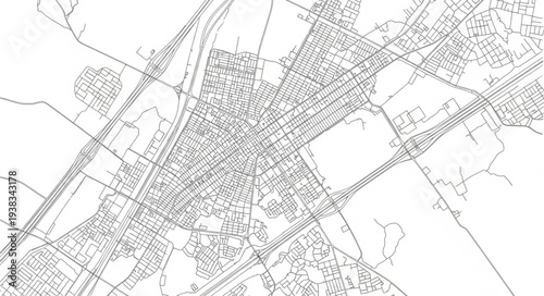 Detailed Black and White City Map.