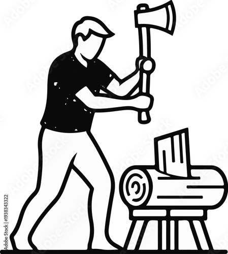A person is chopping wood with an axe
